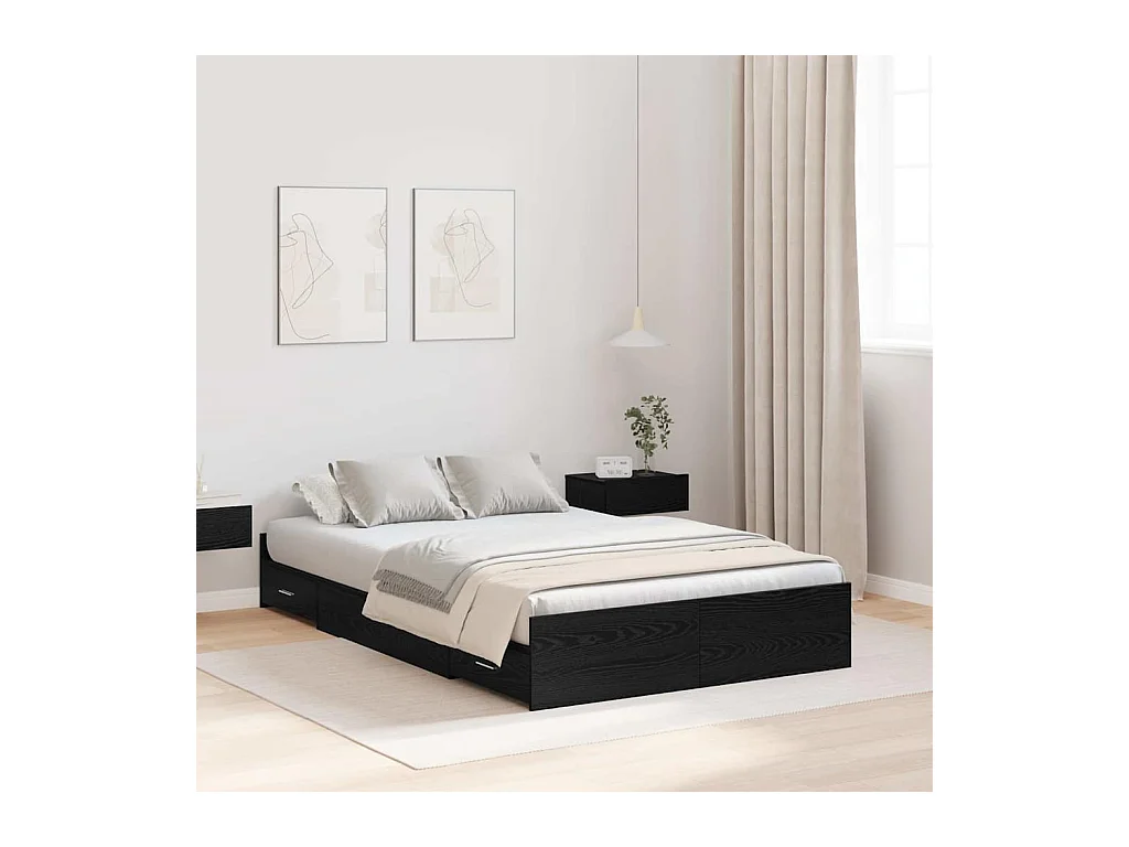 Cama con almacenamiento con cabecera Roble negro 120 x 200 cm