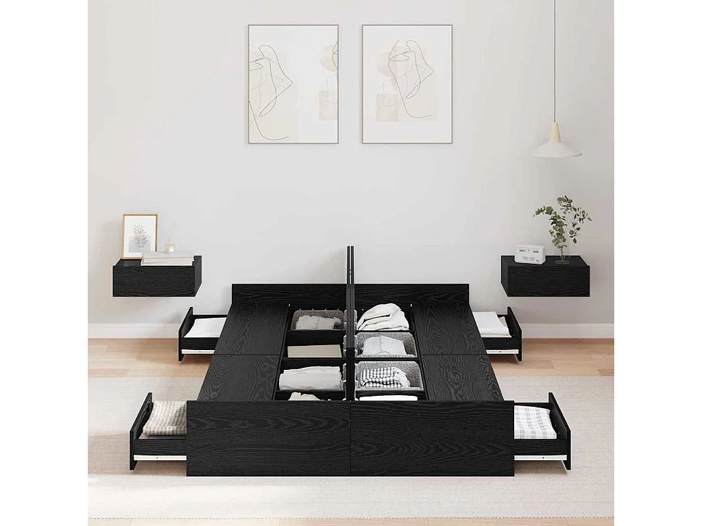 Estrado de cama com arrumação Carvalho preto 120 x 200 cm