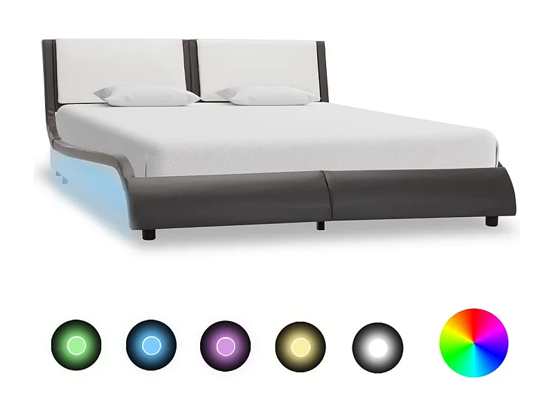 Cadre de lit avec LED gris et blanc similicuir 120x190 cm