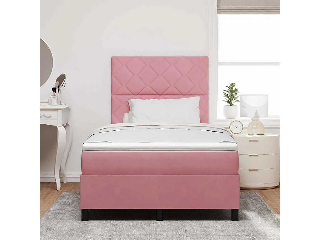 Cama tipo Box Spring con colchón Rosa 120 x 200 cm Terciopelo