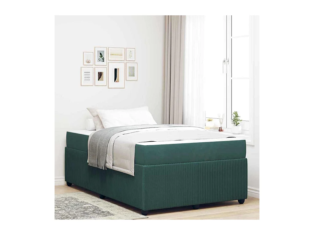 Cadre de lit avec matelas Vert foncé 120 x 200 cm Velours