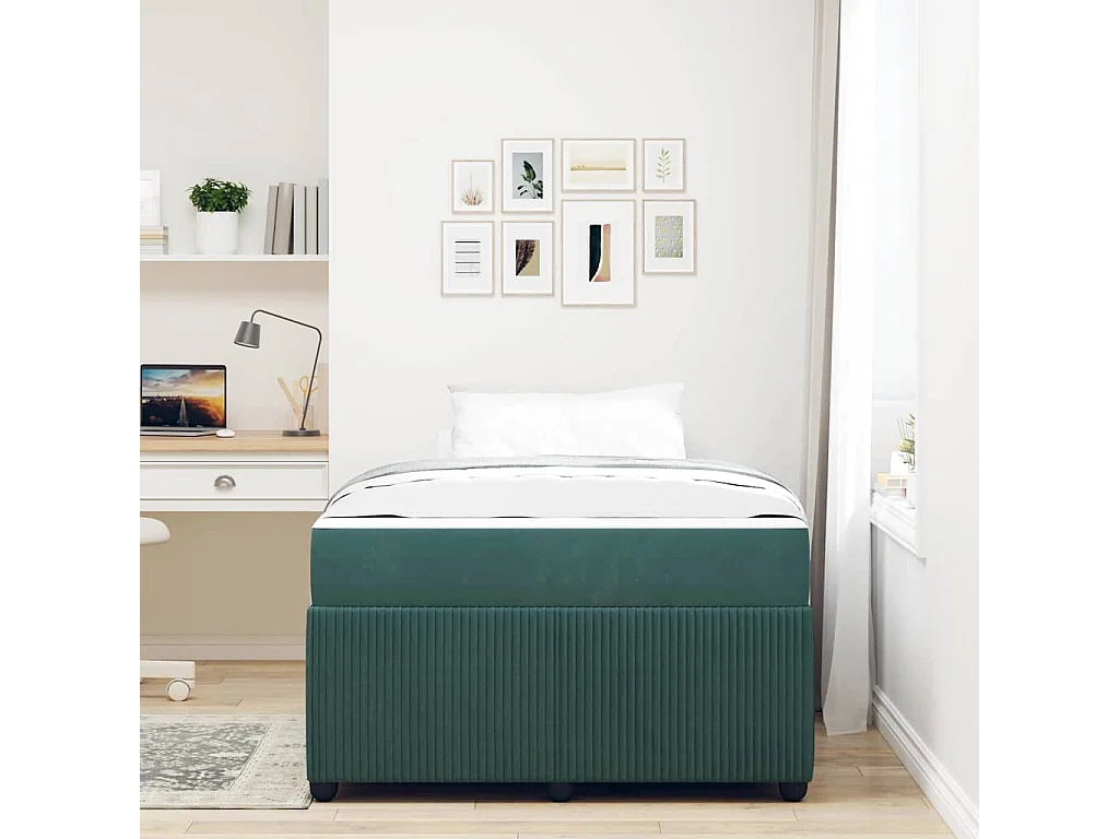 Cadre de lit avec matelas Vert foncé 120 x 200 cm Velours