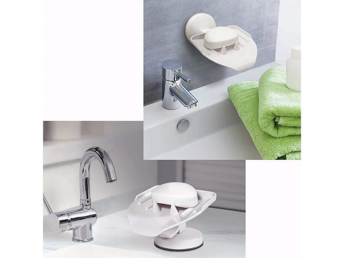 Porte savon à ventouse 2 en 1 blanc