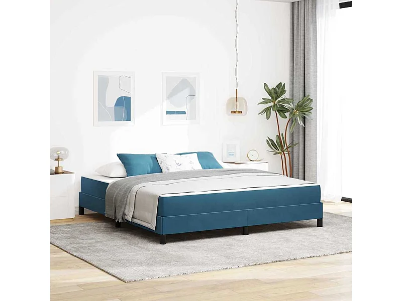 Cadre de lit avec matelas Bleu foncé 180 x 200 cm Velours