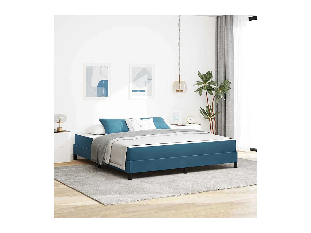 Cadre de lit avec matelas Bleu foncé 180 x 200 cm Velours