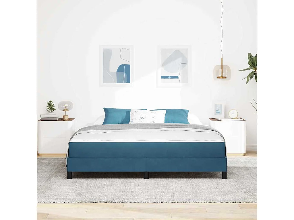 Cadre de lit avec matelas Bleu foncé 180 x 200 cm Velours