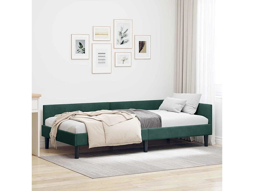 Cadre de lit d'angle avec tête de lit Vert foncé 90 x 190 cm