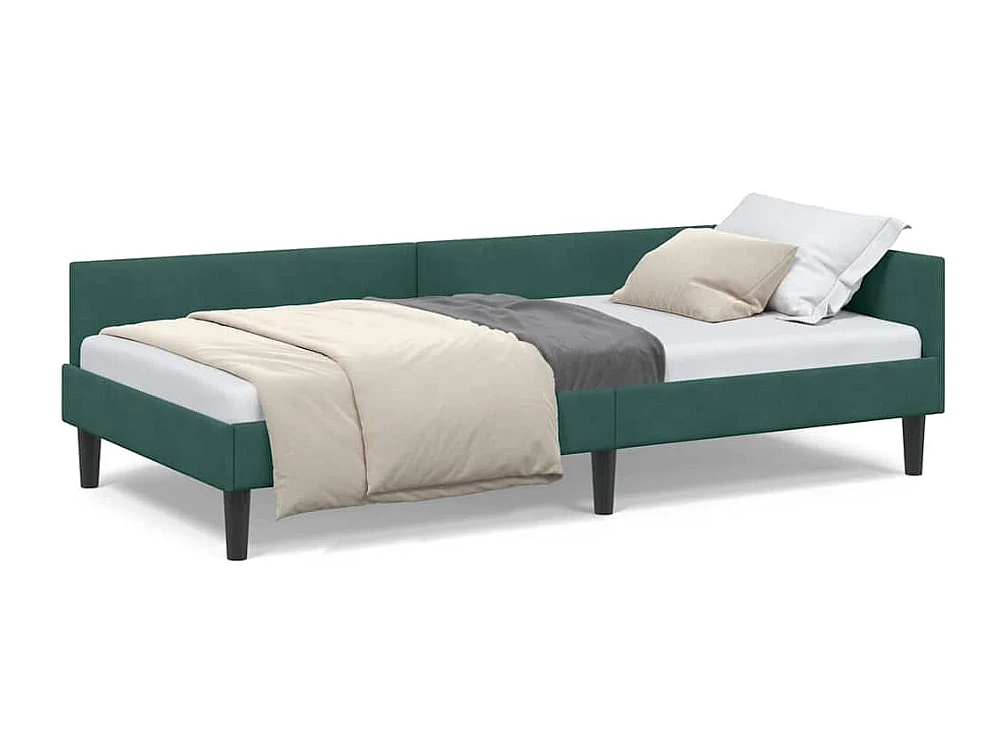 Cadre de lit d'angle avec tête de lit Vert foncé 90 x 190 cm