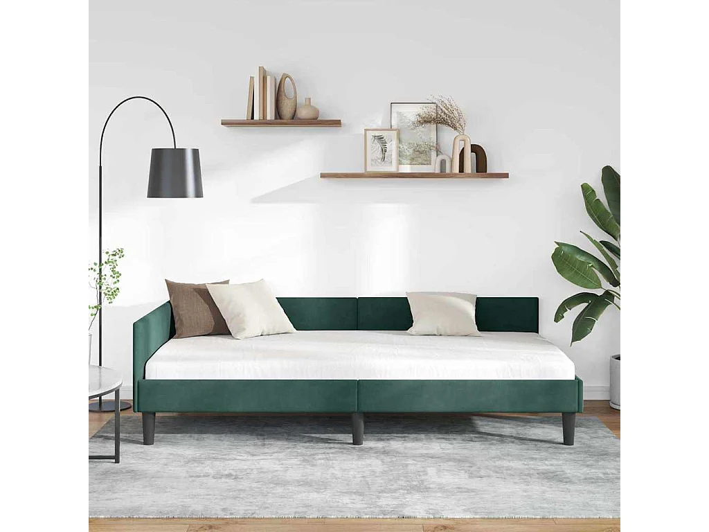 Cadre de lit d'angle avec tête de lit Vert foncé 90 x 190 cm