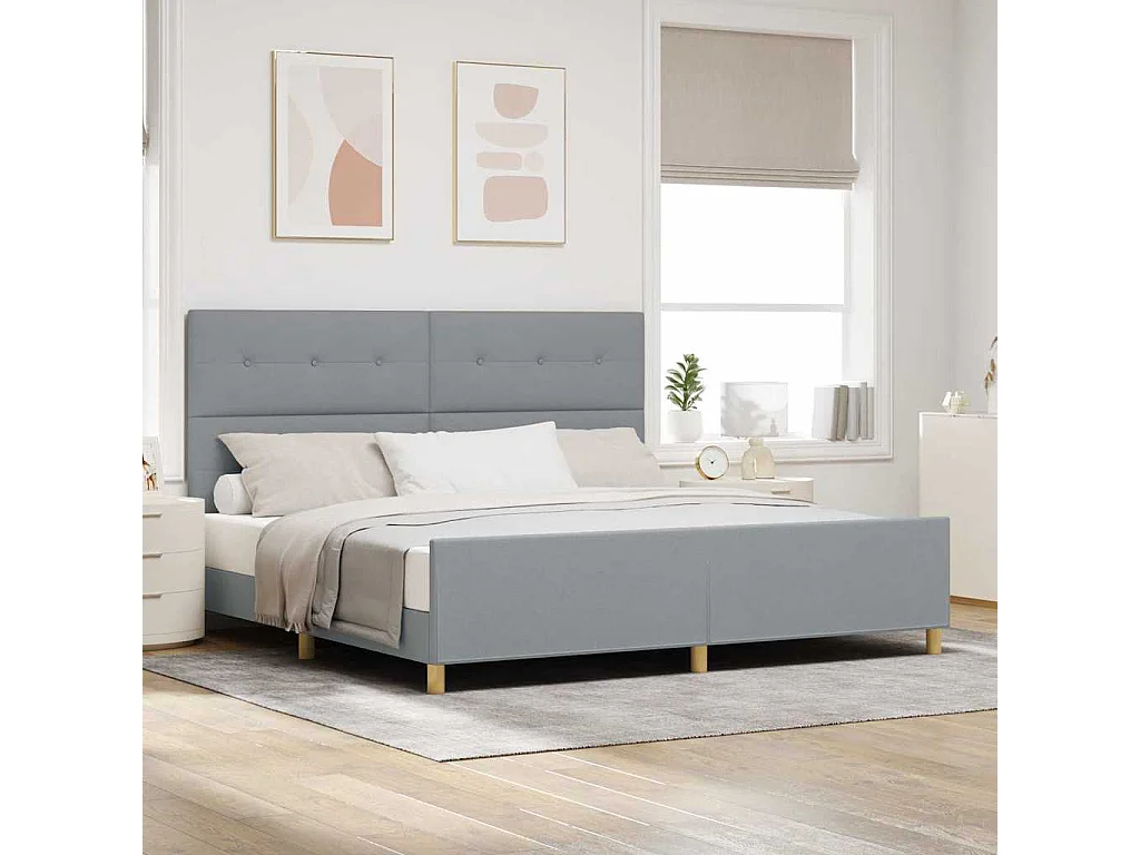 Estructura de cama con cabecera Gris claro 200 x 200 cm tela