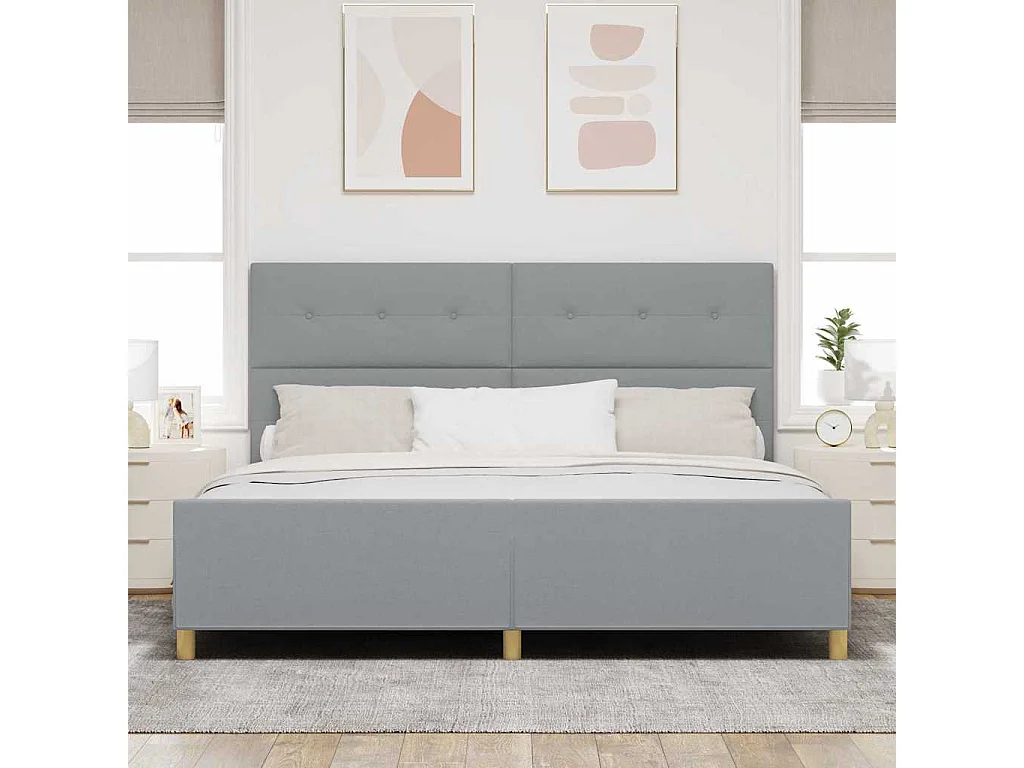 Estructura de cama con cabecera Gris claro 200 x 200 cm tela