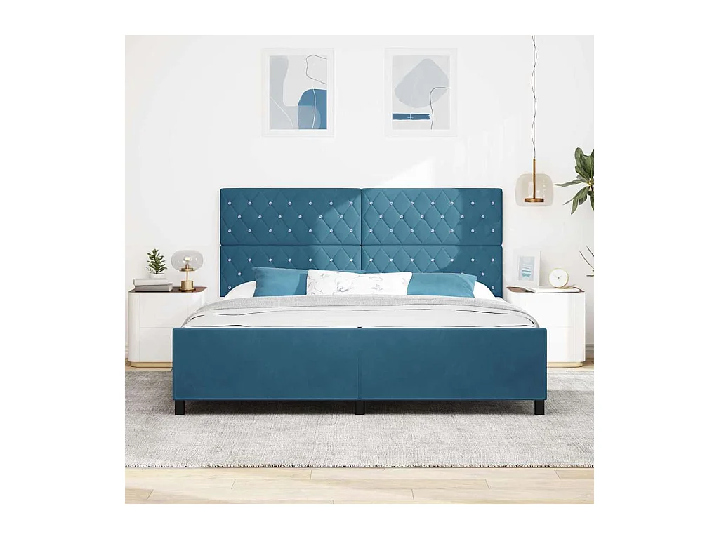 Cadre de lit avec tête de lit Bleu foncé 200 x 200 cm Velours