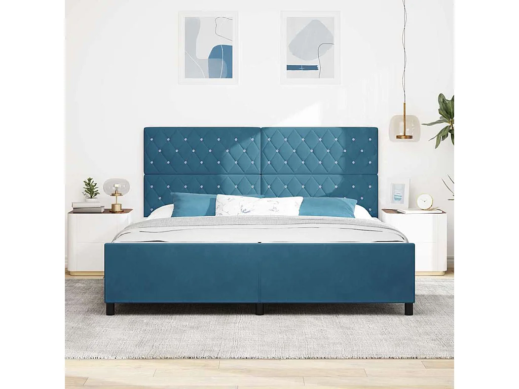 Cadre de lit avec tête de lit Bleu foncé 200 x 200 cm Velours