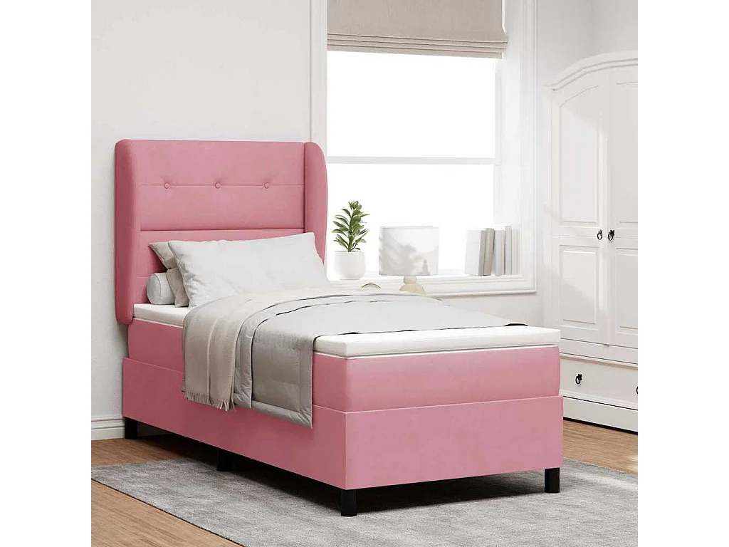 Cama tipo Box Spring con colchón Rosa 80 x 200 cm Terciopelo