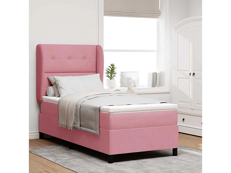Cama tipo Box Spring con colchón Rosa 80 x 200 cm Terciopelo