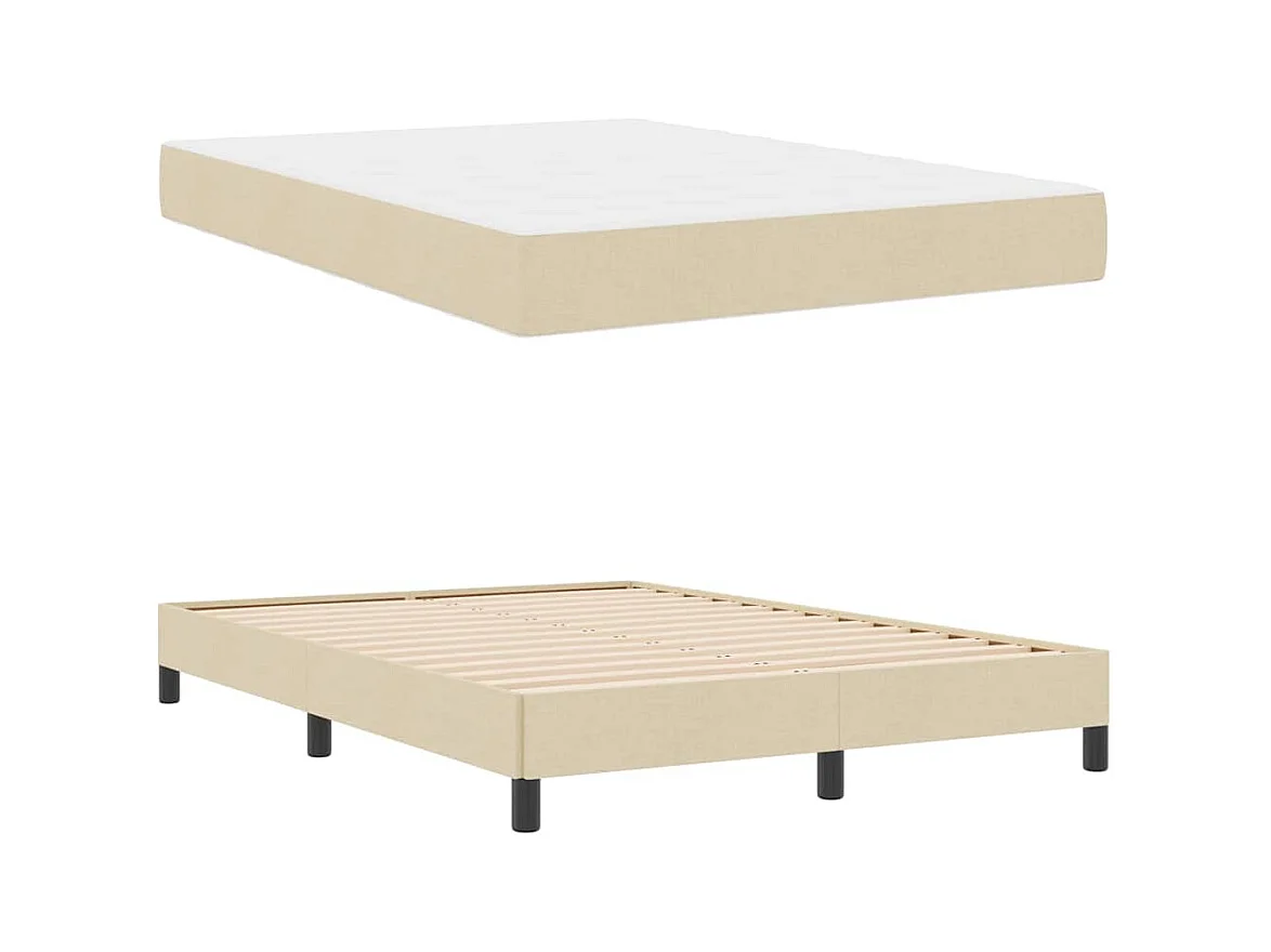 Cama tipo Box Spring con colchón Crema 140 x 200 cm tela