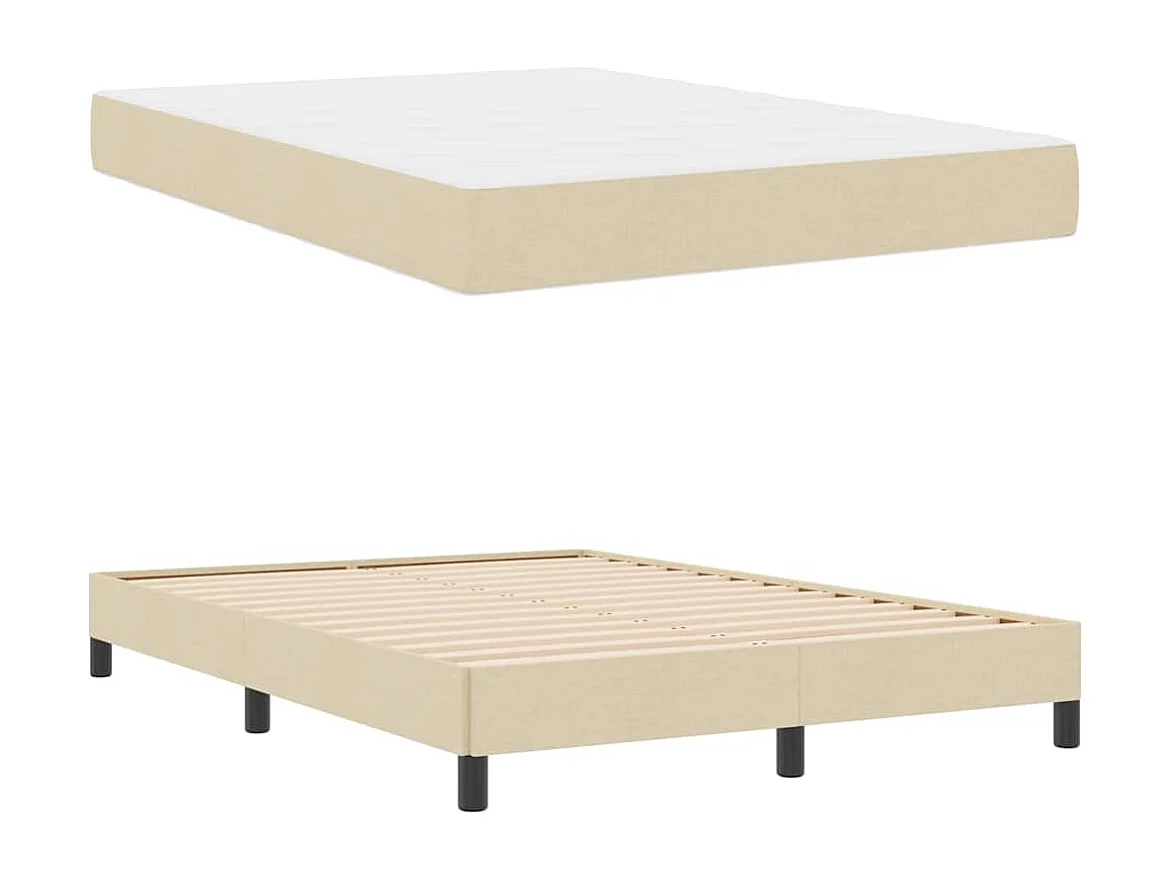 Cama tipo Box Spring con colchón Crema 140 x 200 cm tela