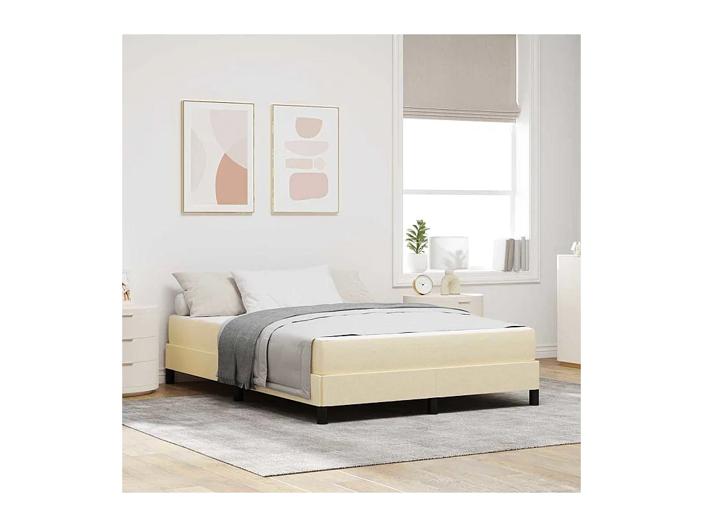Cama tipo Box Spring con colchón Crema 140 x 200 cm tela