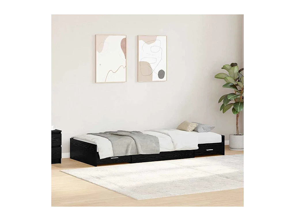 Cadre de lit avec rangement Chêne noir 90 x 200 cm Bois d'ingénierie