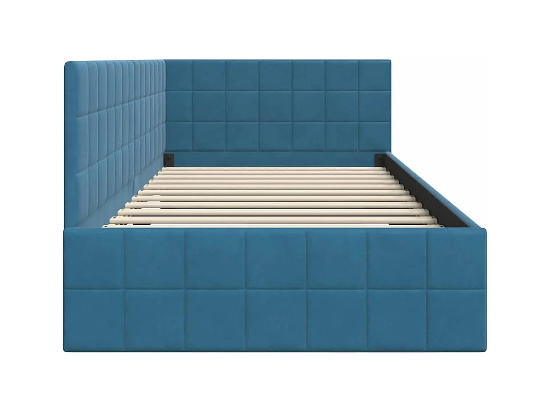 Cadre de lit d'angle avec tête de lit Bleu 90 x 200 cm Velours