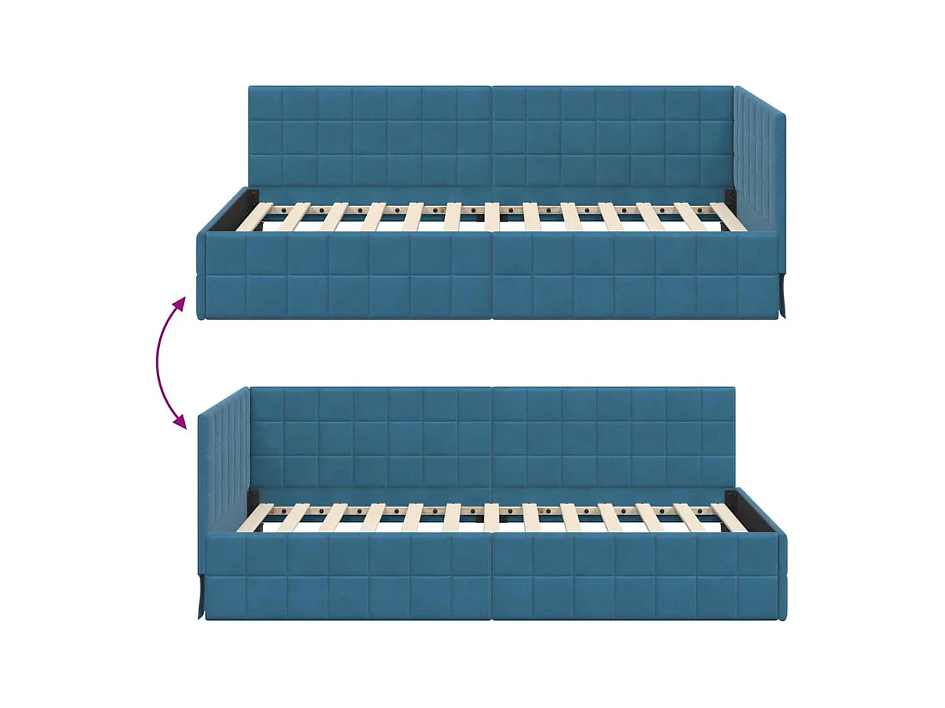 Cadre de lit d'angle avec tête de lit Bleu 90 x 200 cm Velours