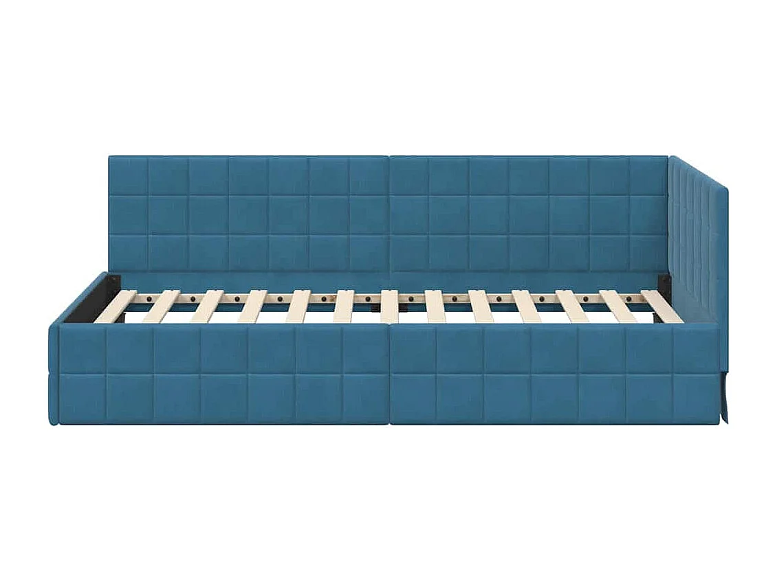 Cadre de lit d'angle avec tête de lit Bleu 90 x 200 cm Velours