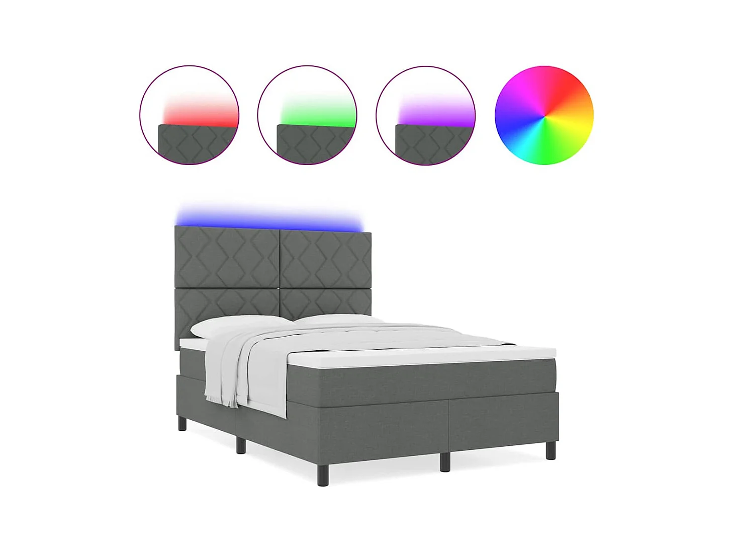 Cadre de lit avec matelas Gris foncé 140 x 190 cm tissu