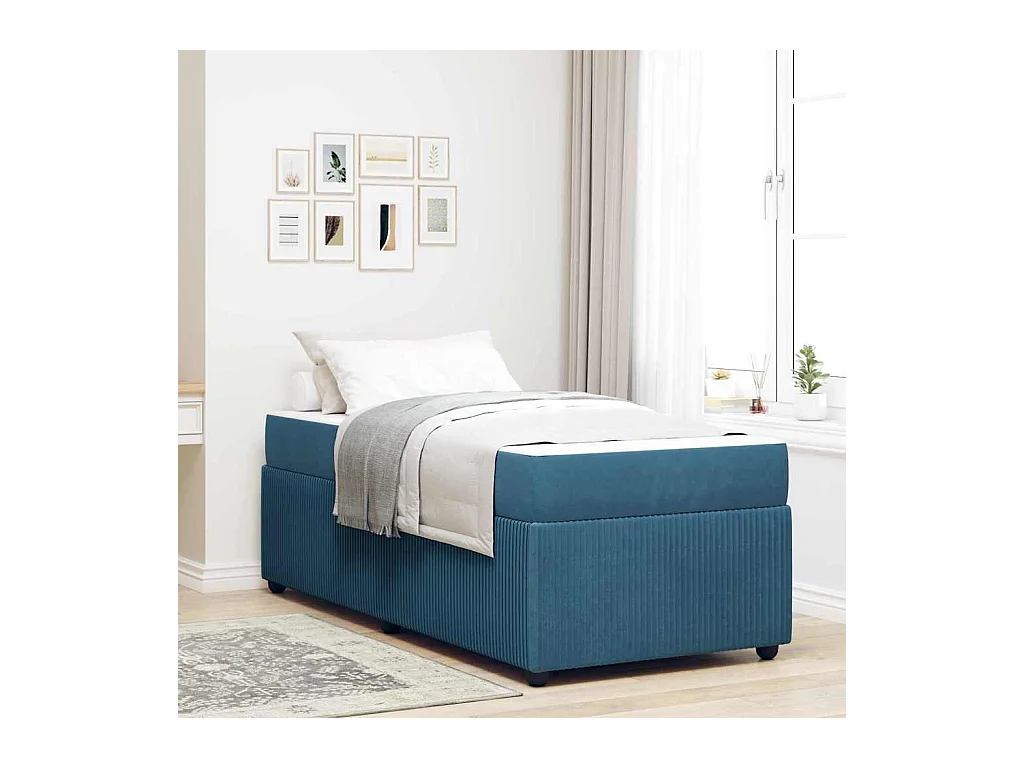 Bedframe met matras met matras Blauw 90 x 190 cm Fluweel