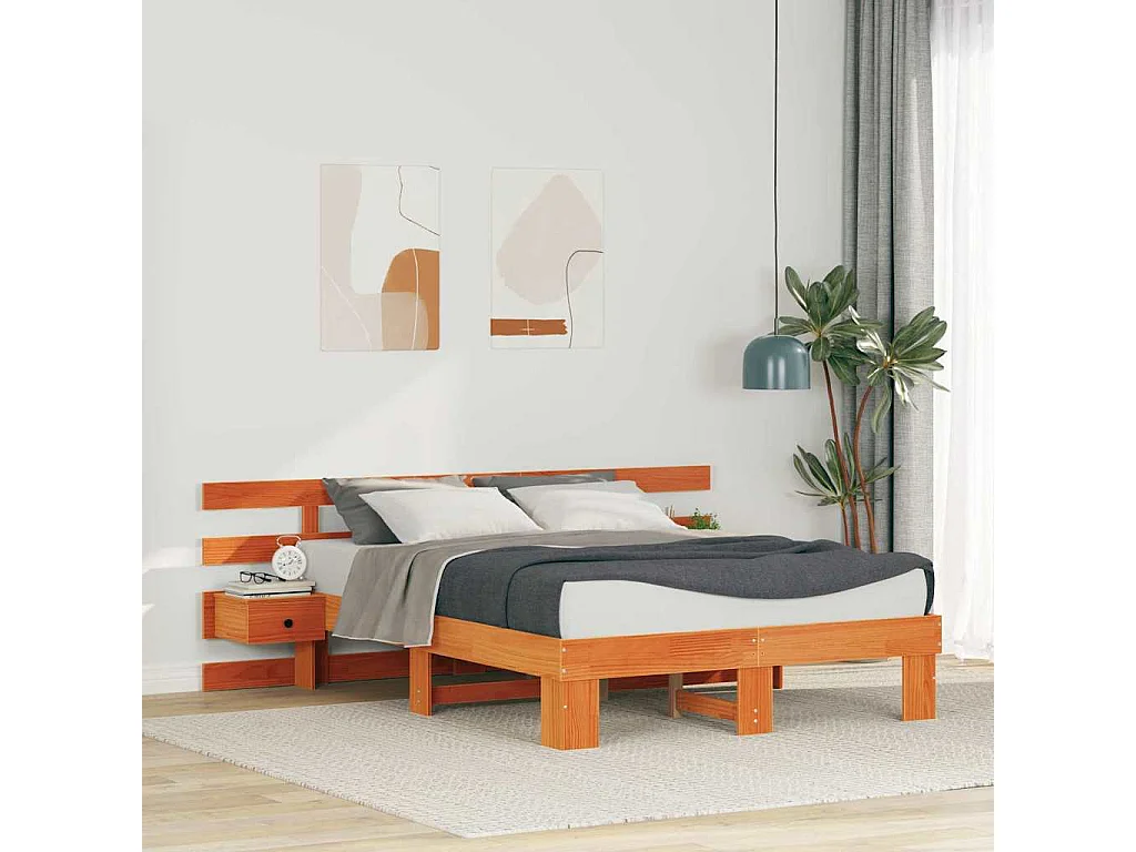 Bedframe met lade Bruin 120 x 190 cm Massief grenenhout