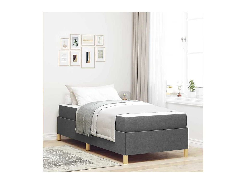 Cama tipo Box Spring Gris oscuro, Marrón y Blanco y Gris oscuro