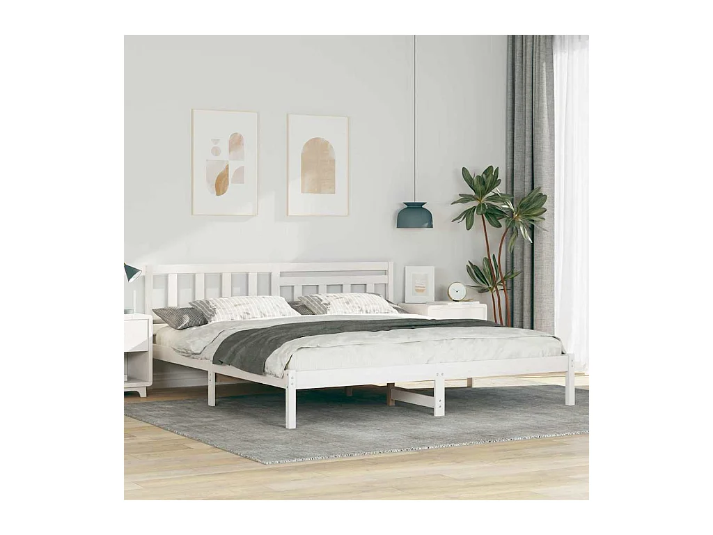 Bedframe met hoofdeinde Wit 180 x 200 cm Massief grenenhout