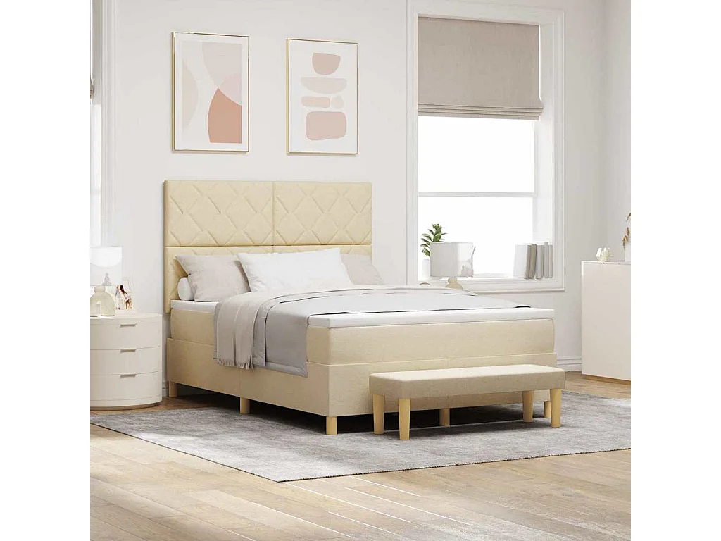 Cadre de lit avec matelas Crème 160 x 200 cm tissu