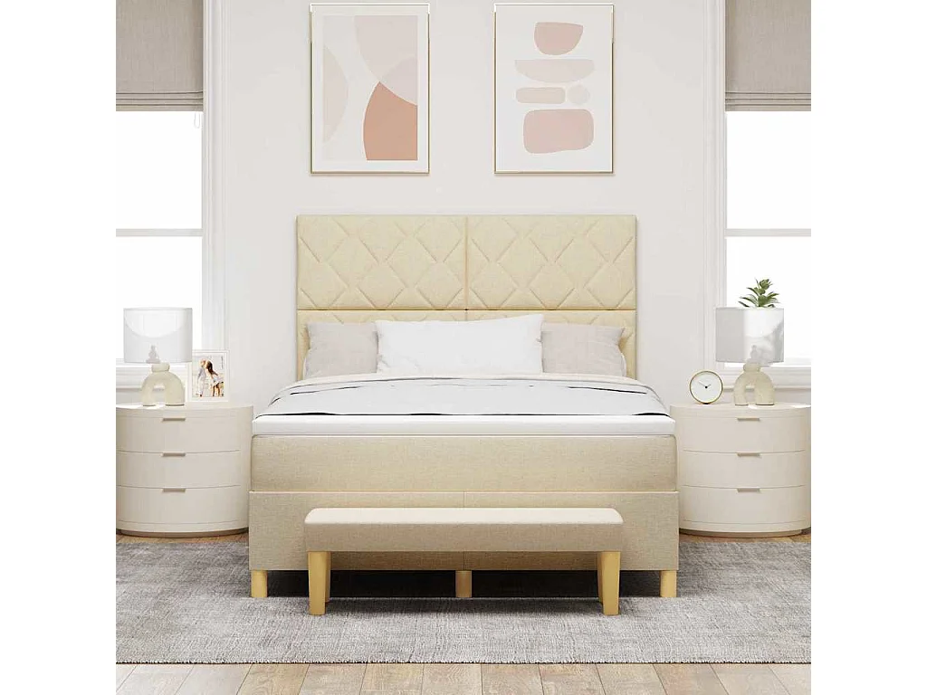 Cadre de lit avec matelas Crème 160 x 200 cm tissu