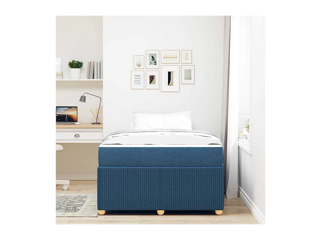 Estructura de cama con colchón Azul 120 x 190 cm tela