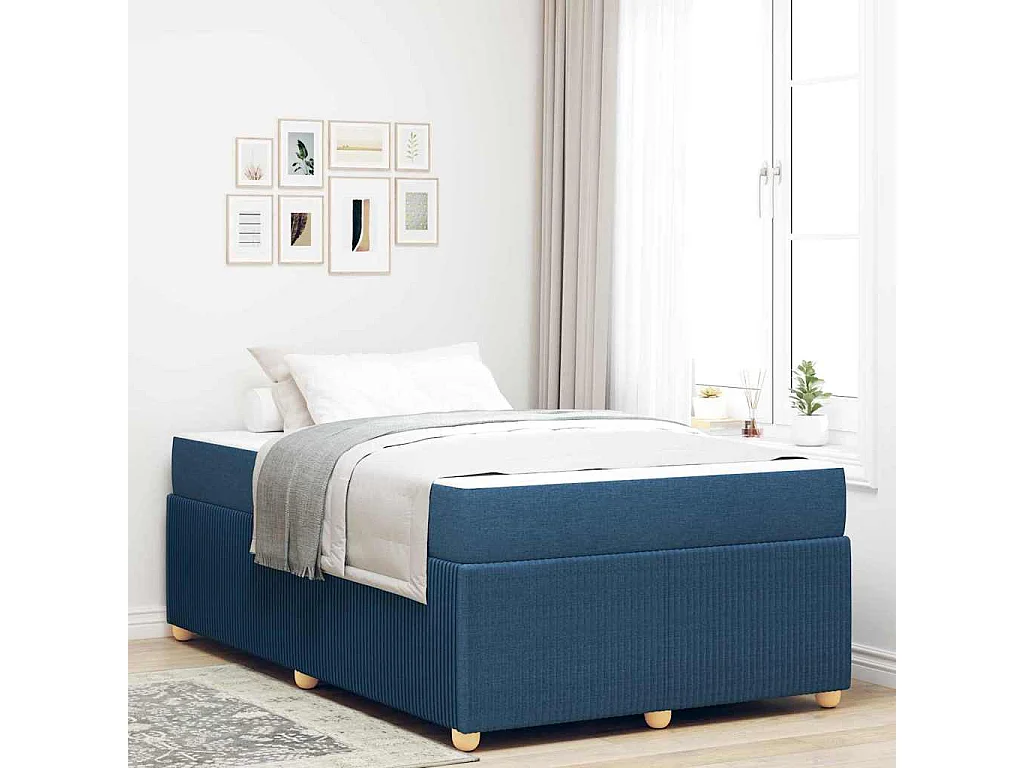 Cadre de lit avec matelas avec matelas Bleu 120 x 190 cm tissu