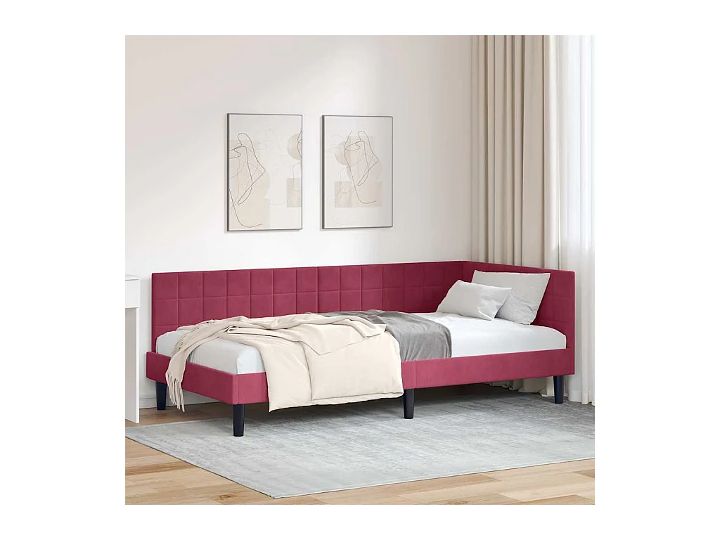 Cadre de lit d'angle Rouge bordeaux 100 x 200 cm Velours