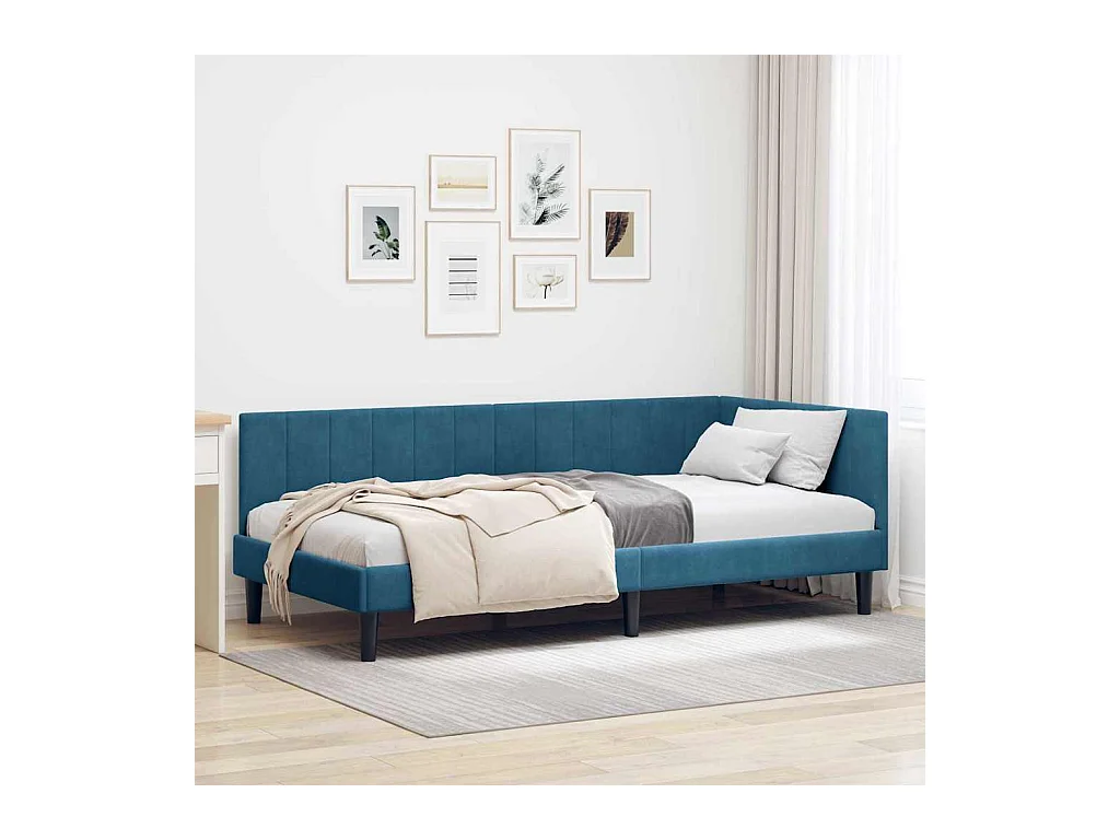 Estructura de cama en esquina Azul 90 x 190 cm Terciopelo
