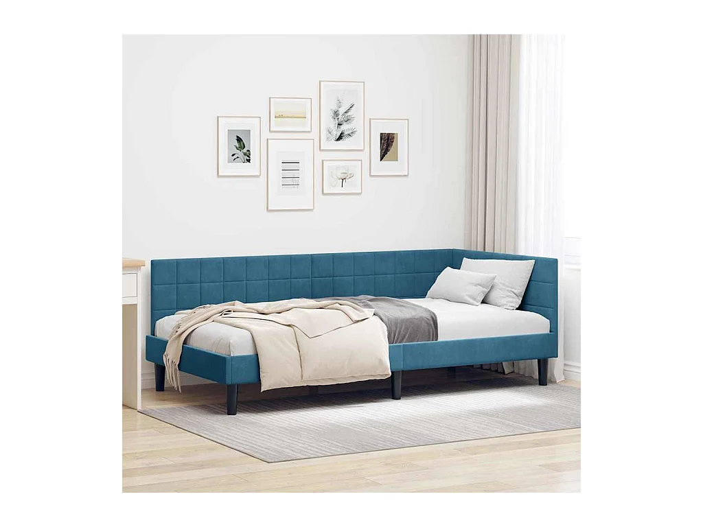 Cadre de lit d'angle avec tête de lit Bleu 90 x 200 cm Velours
