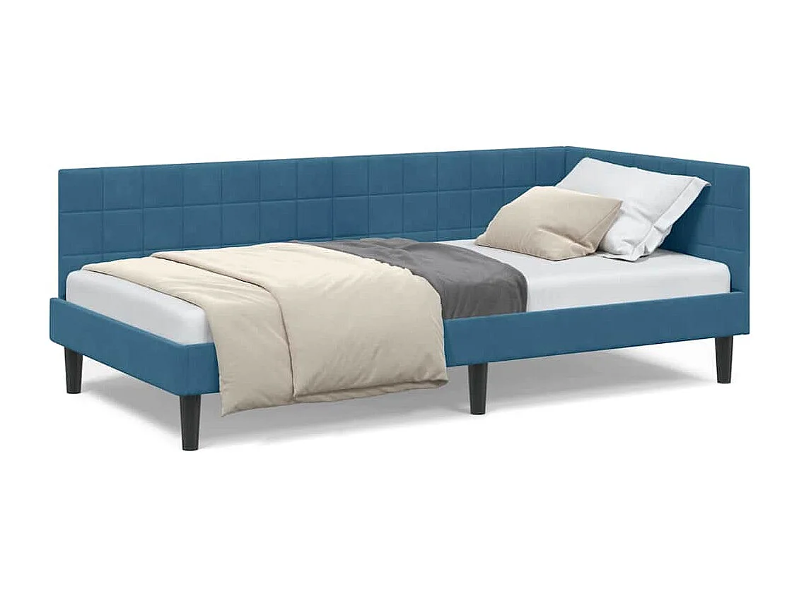 Cadre de lit d'angle avec tête de lit Bleu 90 x 200 cm Velours