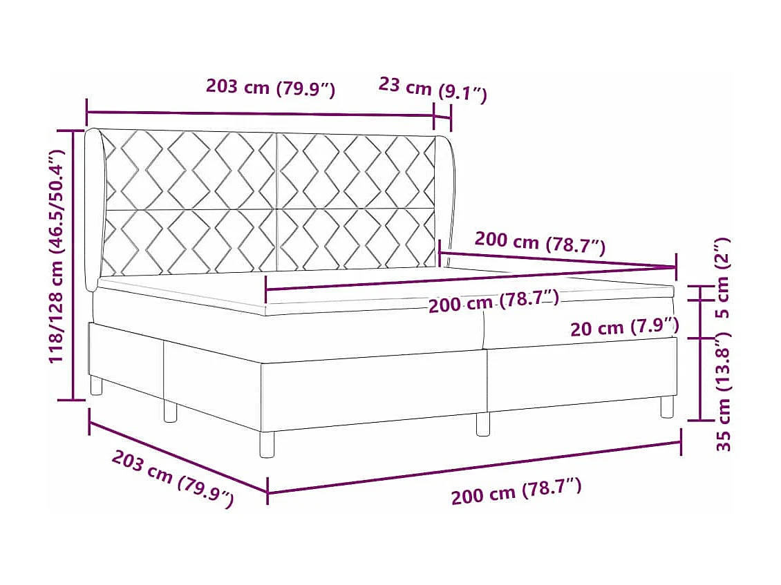 Cadre de lit avec matelas Gris foncé 200 x 200 cm Velours