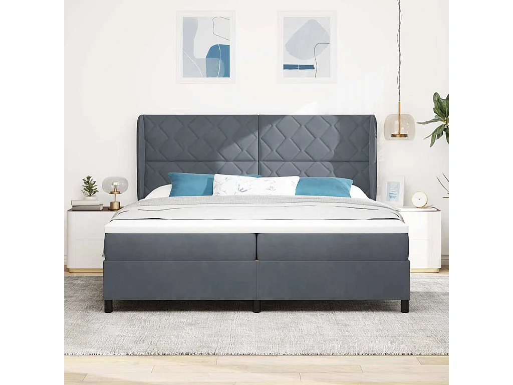 Cadre de lit avec matelas Gris foncé 200 x 200 cm Velours