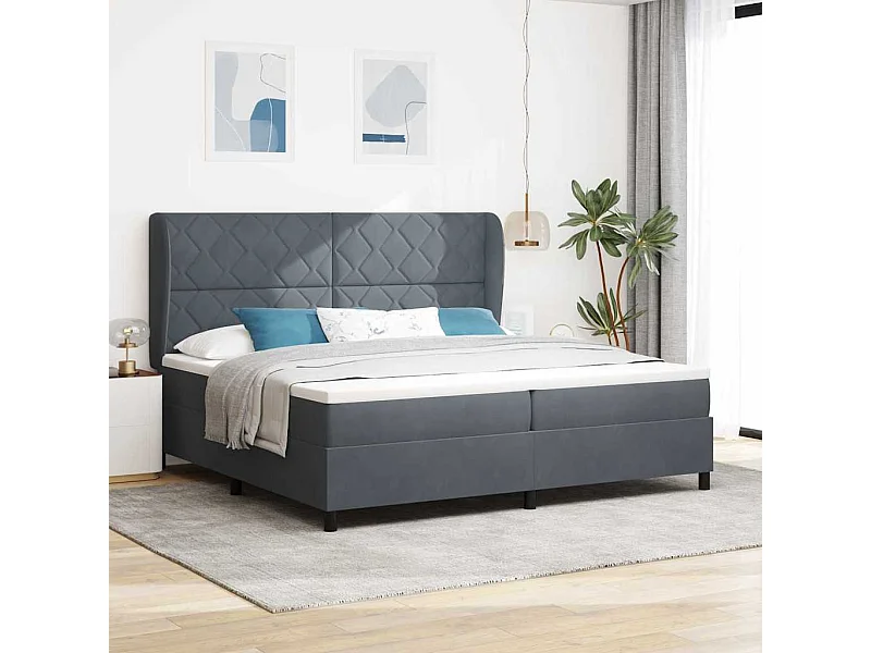 Cadre de lit avec matelas Gris foncé 200 x 200 cm Velours