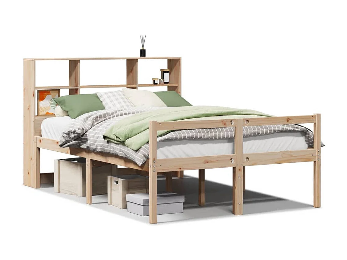 Lit bibliothèque sans matelas 140x200 cm bois massif de pin
