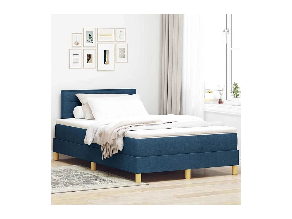 Cadre de lit avec matelas Bleu 120 x 190 cm tissu