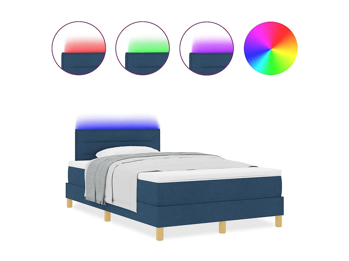 Cama Box com colchão com cabeceira Azul 120 x 190 cm tecido