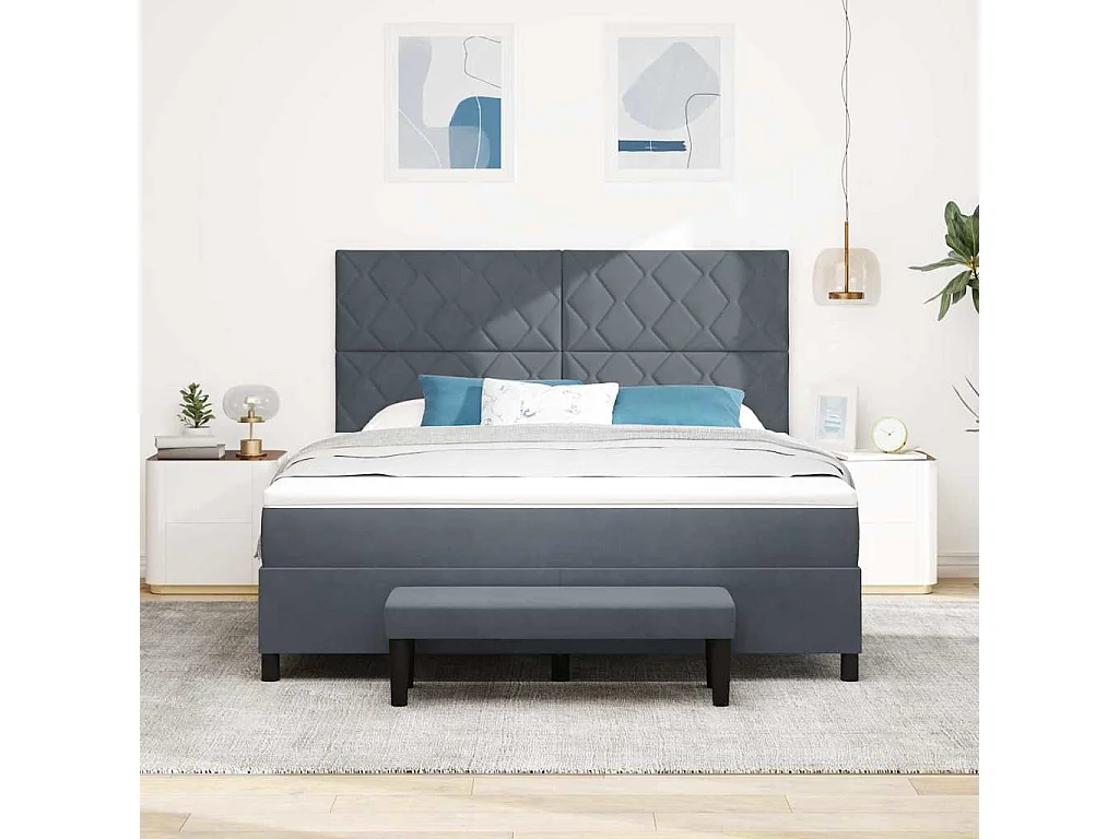 Cama tipo Box Spring Gris oscuro 180 x 200 cm Terciopelo
