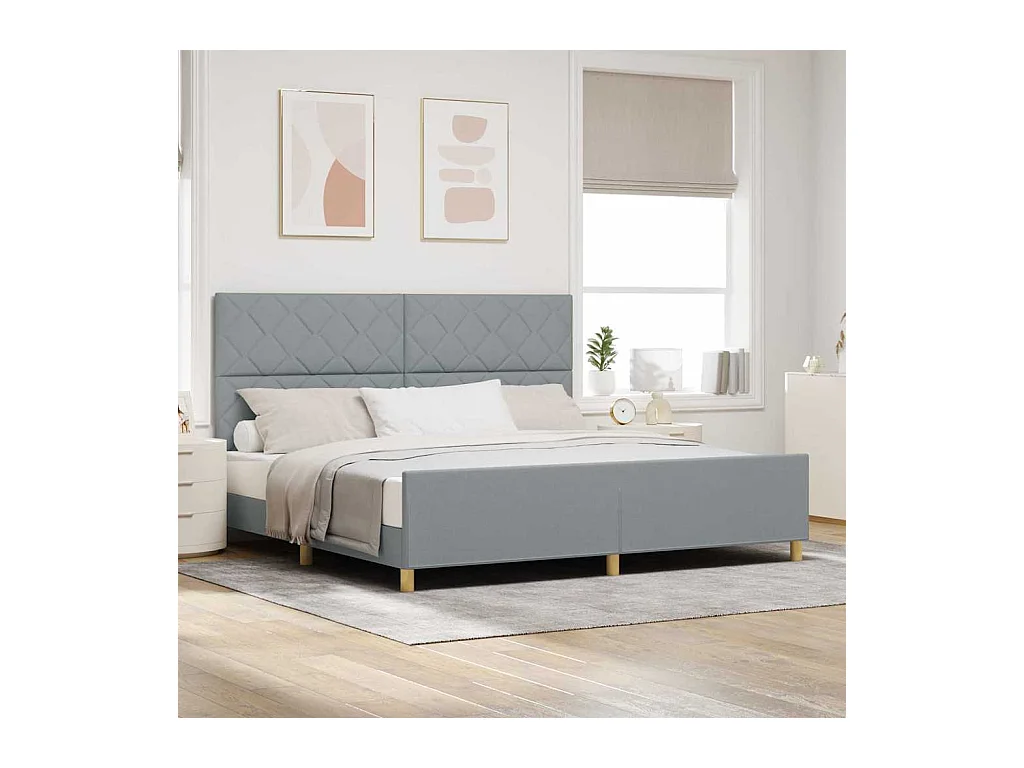 Cadre de lit avec tête de lit Gris clair 200 x 200 cm tissu