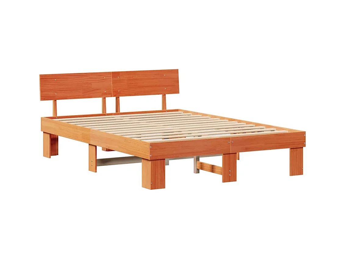Estructura de cama con cabecera Marrón cera 150 x 200 cm