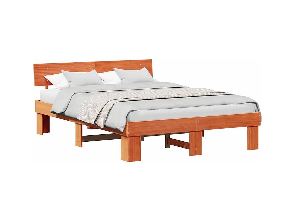 Estructura de cama con cabecera Marrón cera 150 x 200 cm