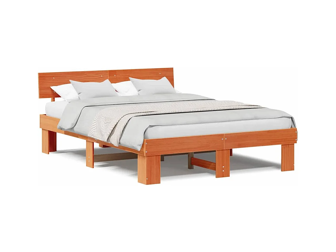 Estructura de cama con cabecera Marrón cera 150 x 200 cm